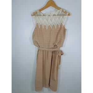 Vintage Frank Masandrea Dress Lace Crochet Collar Delicate Cottage Boho Tie M